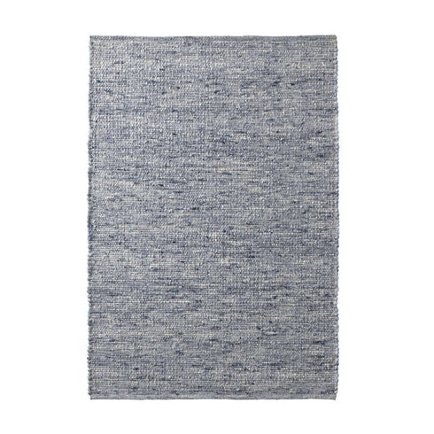 Wollteppich Natur | Reine Schur-Wolle Handweb Teppich im Skandinavischen Design | Blau